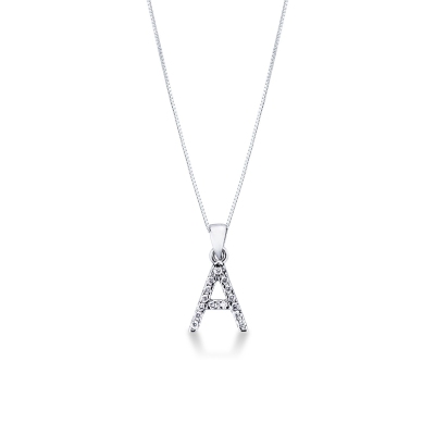 White gold necklace with A letter in diamonds