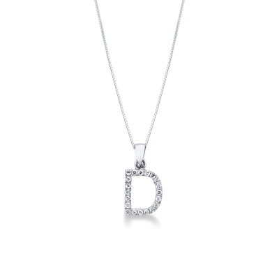 White gold necklace with D letter in diamonds
