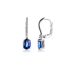 18k white gold drop earrings with diamonds and blue sapphires