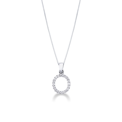 Necklace with O letter in white gold and diamonds