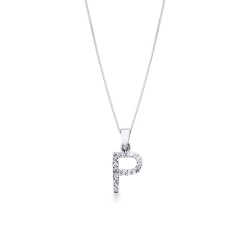 Necklace with letter P in white gold and diamonds