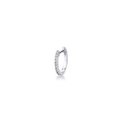 18k white gold signle oval hoop earring with diamonds