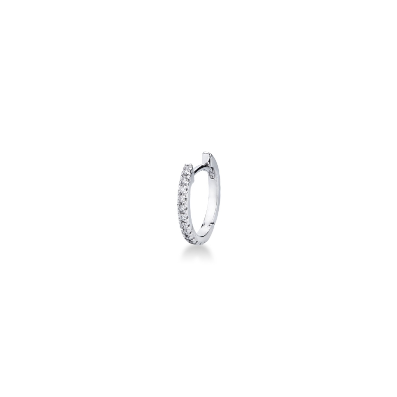 18k white gold singlle oval hoop earring with diamonds