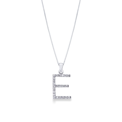 Necklace with the initials E in white gold and diamonds