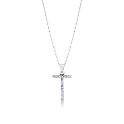 Initial T necklace in white gold and diamonds
