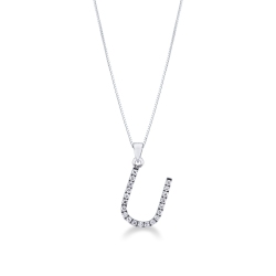 Letter U pendant with round cut diamonds