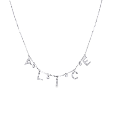 Gold necklace with name ALICE in diamonds
