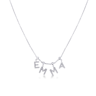 Necklace with letters SMILE in white gold and diamonds