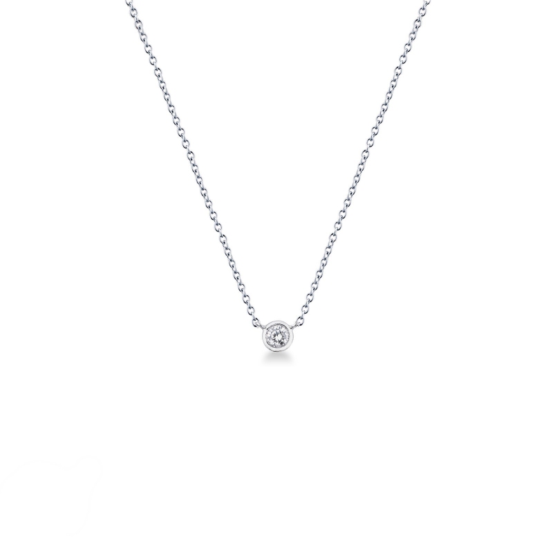 Necklace with diamond bezel setting in 18k white gold
