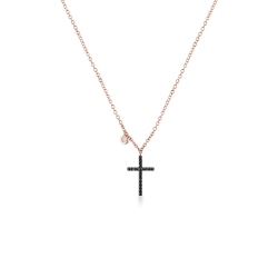 18k rose gold necklace with cross in black diamonds
