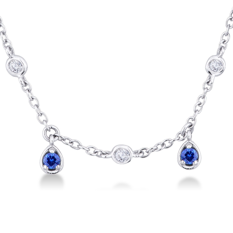 Necklace with diamonds and drop sapphire charms