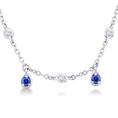Necklace with diamonds and drop sapphire charms