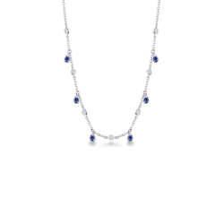 Necklace with diamonds and drop sapphire charms