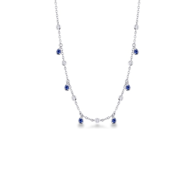 Necklace with diamonds and drop sapphire charms