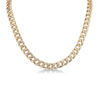 Cuban chain in 18k yellow gold with diamonds