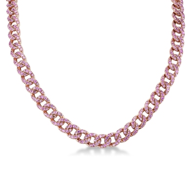 Cuban chain in 18k rose gold with pink sapphires
