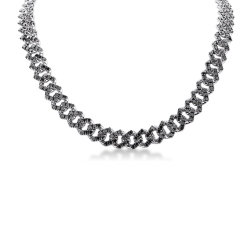 Cuban chain in 18k white gold with black diamonds