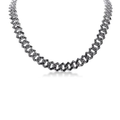 Cuban chain in 18k white gold with black diamonds