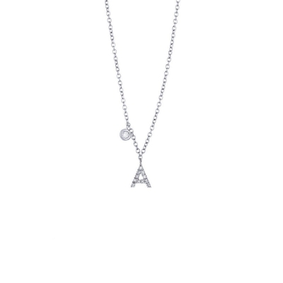 White gold initial A necklace with diamonds