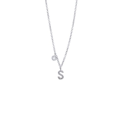 Necklace with initial S in white gold with diamonds