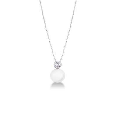 750 white gold necklace with pearl and diamond