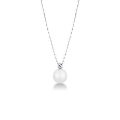 18k white gold necklace with diamond and pearl pendant