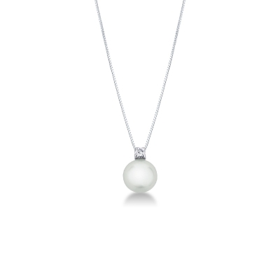 Necklace in 18k white gold with pearl and diamond