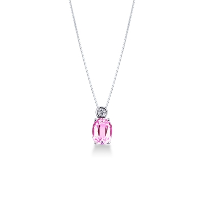 Solitaire pink sapphire necklace with diamond