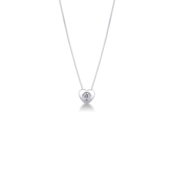 18k white gold necklace with heart shaped pendant and diamond
