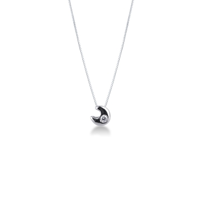 18k white gold little moon pendant with diamond