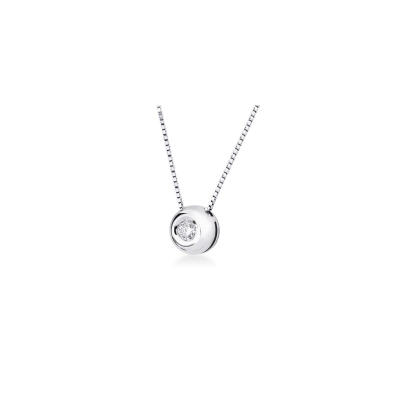 18k white gold full bezel solitaire necklace with 0.05 ct diamond