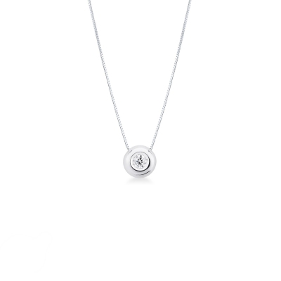 18k white gold full bezel solitaire necklace with 0.05 ct diamond