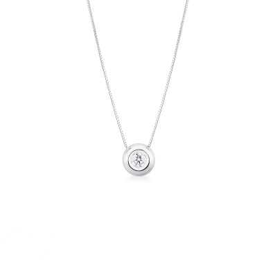 18k white gold full bezel solitaire necklace with 0.15 ct diamond