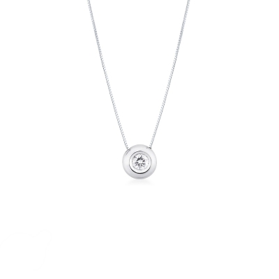 18k white gold full bezel solitaire necklace with 0.25 ct diamond