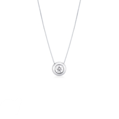 18k white gold full bezel solitaire necklace with 0.30 ct diamond