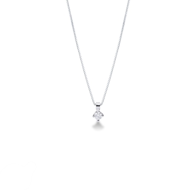 18k white gold solitaire necklace with 0.12 ct diamond