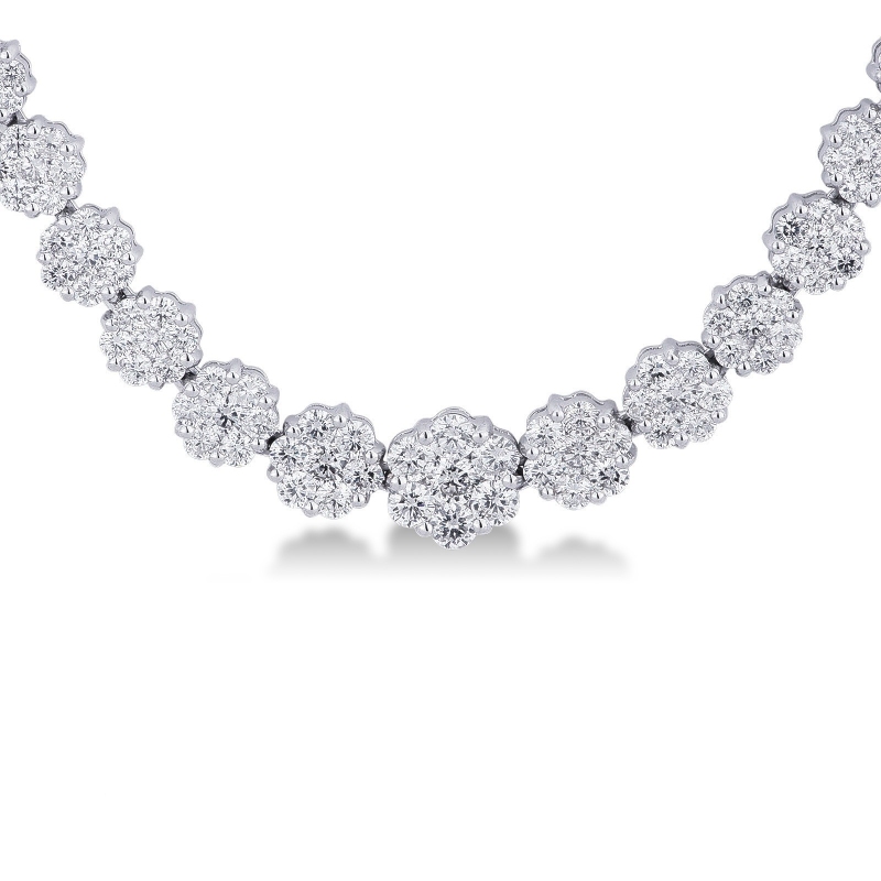 Illusion necklace with diamonds in white gold 18k