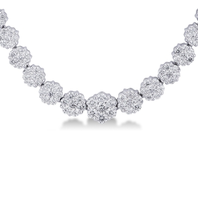 Illusion necklace with diamonds in white gold 18k