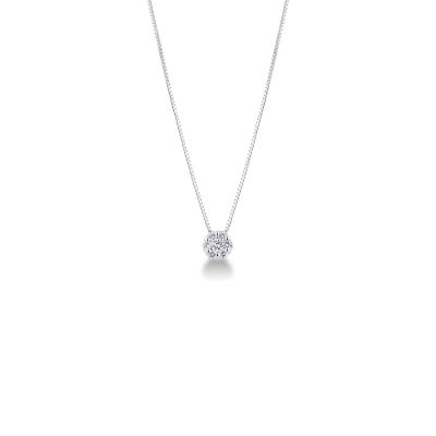 Solitaire necklace in 18k white gold with diamond illusion pendant