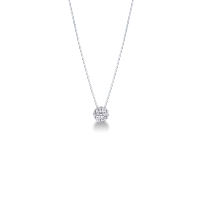 Necklace in 18k white gold with diamond solitaire illusion pendant