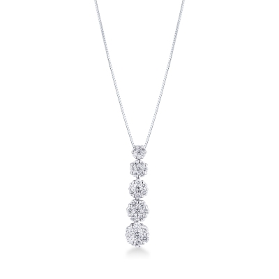 White gold 18k necklace with 5 flower diamonds illusion pendant 