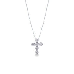 Illusion necklace in18k white gold with cross pendant in diamonds