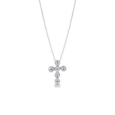 Illusion necklace in18k white gold with cross pendant in diamonds