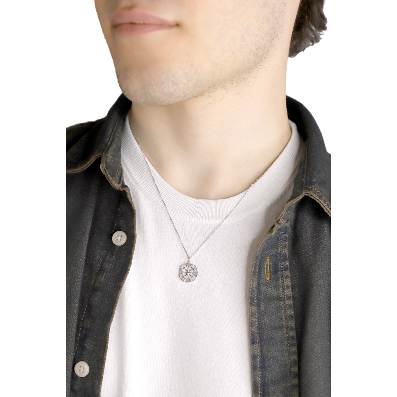 Necklace in white gold 18k with wind rose charm with diamonds