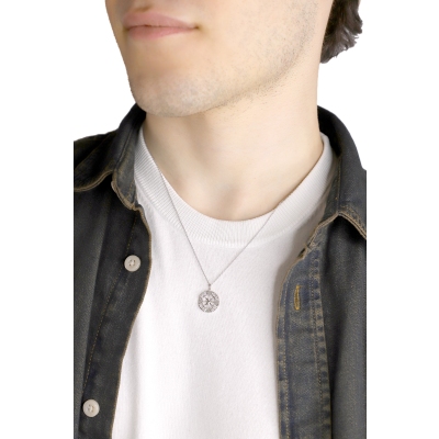 Necklace in white gold 18k with wind rose charm with diamonds