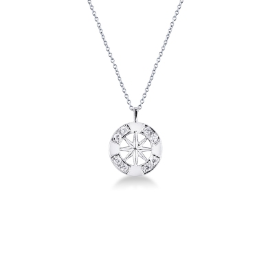Necklace in white gold 18k with wind rose charm with diamonds