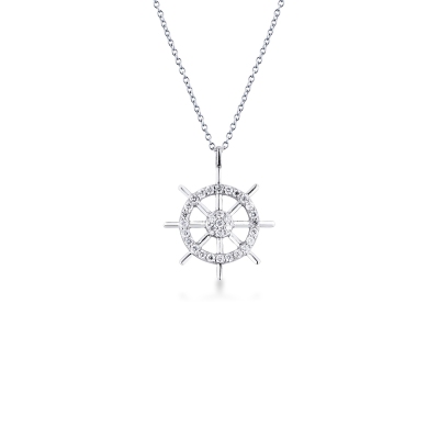 Necklace in white gold 18k with helm charm in diamonds