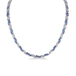 Blue sapphires and diamonds design necklace in white gold 18k