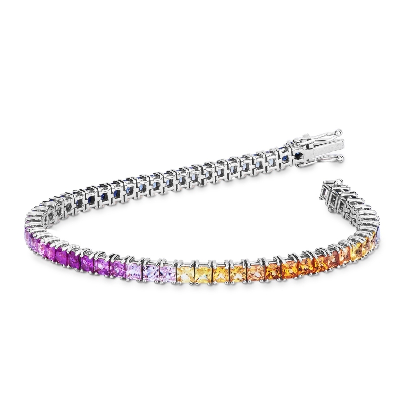 Multicolor sapphires tennis bracelet in white gold 18k