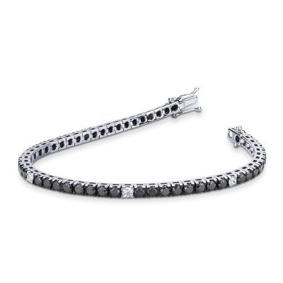 Tennis bracelet with black and white diamonds